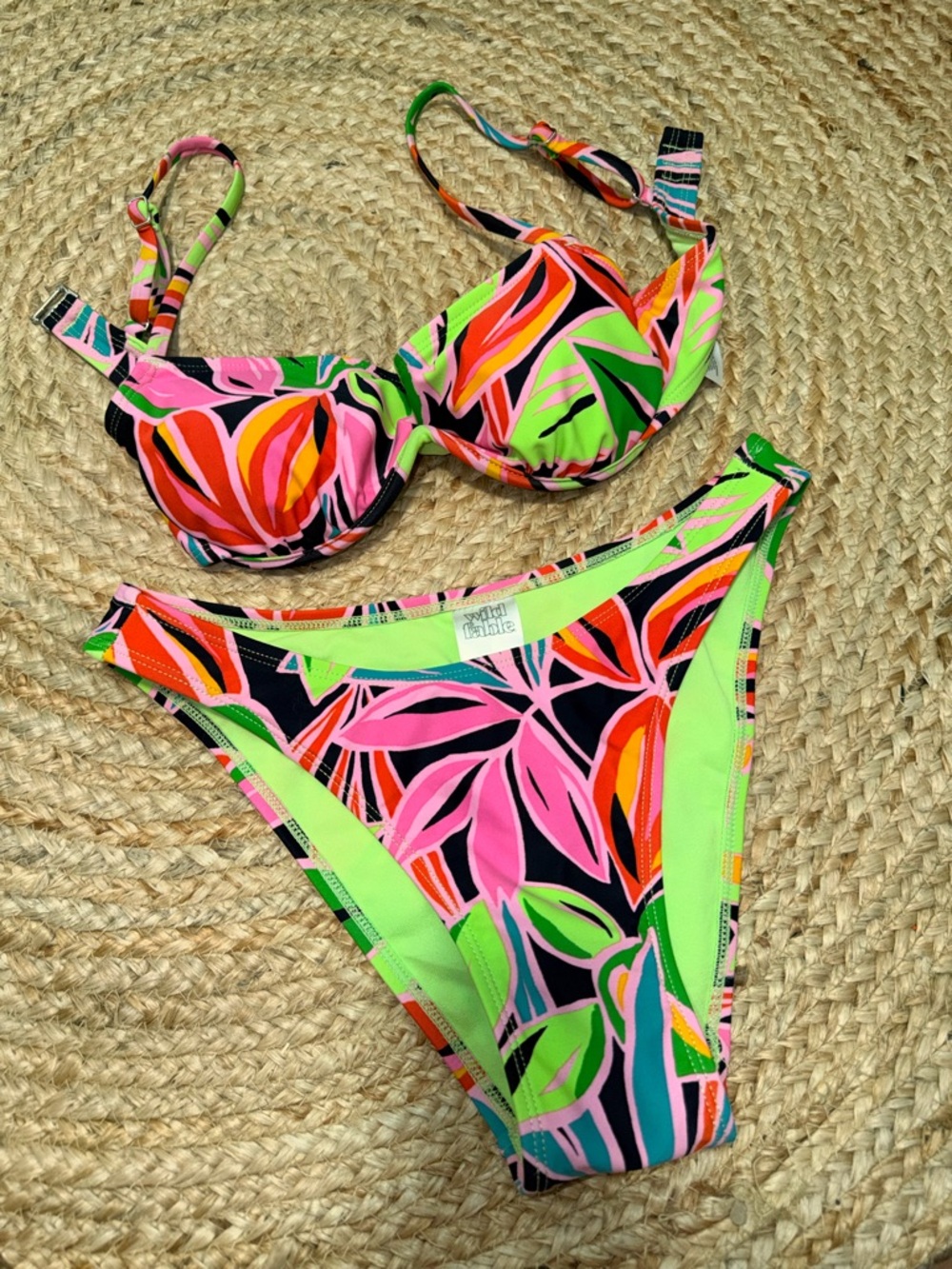 NWOT! Wild Fable | Vibrant Tropical Print Bikini Set in Neon Pink & Lime